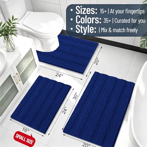 Image of Smiry Thick Chenille Large Bathroom Rugs 47x32, Extra Soft Absorbent Striped Bath Mat, Machine Washable, Rubber Backing, Bath Rugs for Bathroom, Tub & Shower, Home Decor Accessories, Navy