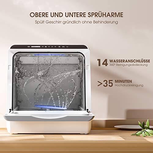 HAVA Draagbare mini-vaatwasser, compacte vaatwasser, 6 programma's, mini-tafelvaatwasser, 5 liter water nodig, droogfunctie en licht voor woningen, slaapzalen en campers - Image 6