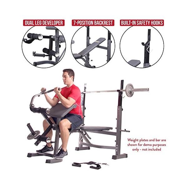 Body Champ Olympic Weight Bench, Workout Equipment for Home Workouts, Bench Press with Preacher Curl, Leg Developer and Crunch Handle At Dark Gray/Black, BCB5860