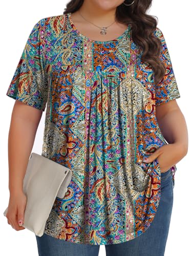 Image of Tencede Womens Plus Size Tops Tunic Short Sleeve Crew Neck Shirts Casual Soft Blouse 1X-5X