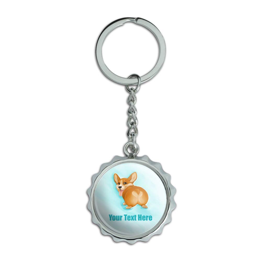 Personalized Custom Corgi Butt 1 Line Chrome Plated Metal Pop Cap Bottle Opener Keychain Key Ring
