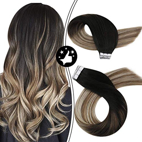 [CLEARANCE] Moresoo 12 Inch Tape in Real Hair Extensions Seamless Hair Extensions Black #1B to #10 Mixed Blonde #60 Tape Hair Extensions Remy 20Pieces/30G Per Pack Brazilian Hair