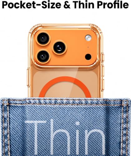 Image of Elzzi Anti Scratch Semi Translucent Cover for iPhone 17 Pro Max Case, Premium PC + TPU Magnetic Phone Cases, Compatible with Magsafe Slim Never Yellowing Shockproof - Cosmic Orange