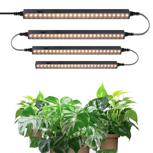 Barrina T5 1FT Grow Lights for Indoor Plants, Yellow Full Spectrum Plant Lamps, 20W(4 x 5W), Magnetic Black Cover LED Grow Light Strip with Switch, Linkable, Plug and Play, 4 Packs