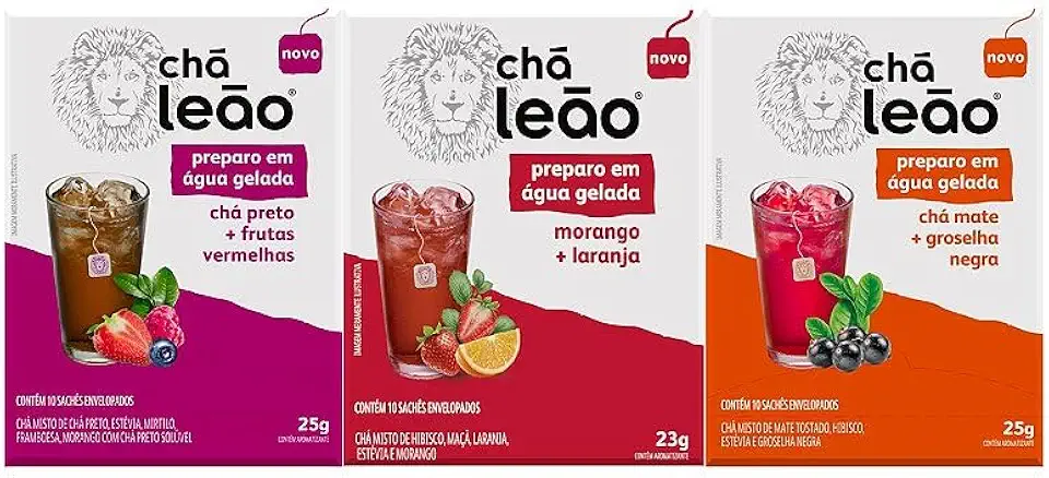 Combo Chá Gelado Leão – 30 Sachês (Frutas Vermelhas, Morango e Laranja, Matte e Grosselha Negra)