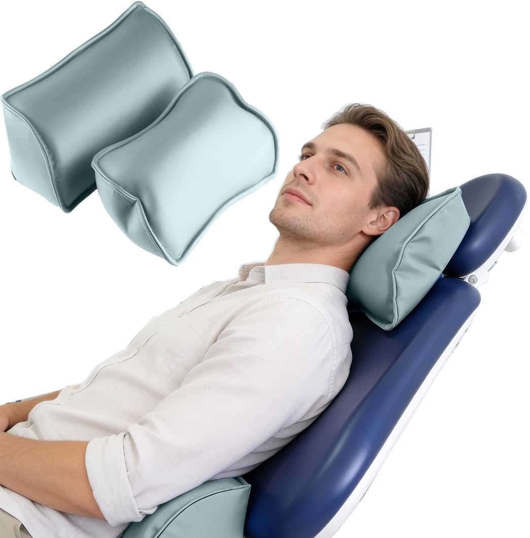 Microfibre Cuir siège Coussin Cervical Taille Cou Oreiller Mousse mémoire pour Chaise Dentaire (Gris Bleu)