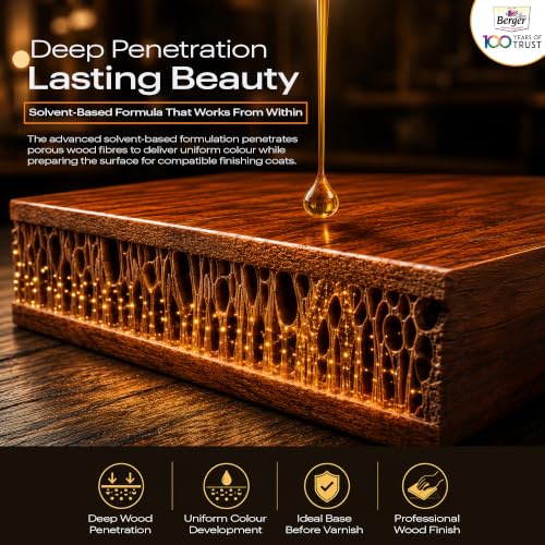 Image of Berger Wood Keeper 1L Dark Walnut Wood Stain with Leakproof Bottle & Easy Cloth Application Transparent Solvent-Based Stainer for Home Office Furniture Surfaces Shine and Finish (Pack of 1)