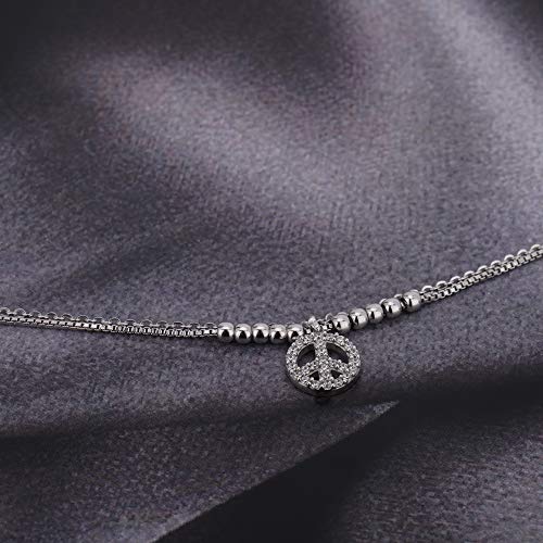 Vanbelle Sterling Silver Jewelry Beaded Multi Layer Chain Bracelet & Hanging Peace Charm With Cubic Zirconia And Rhodium Plated For Women And Girls #TOP4