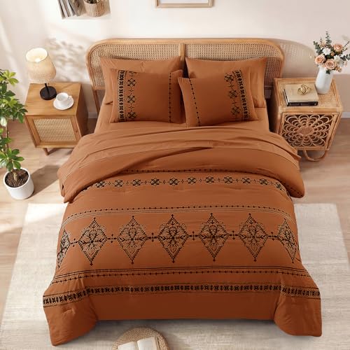 Image of MaiReve Full Size Comforter Set Embroidery Floral 7 Pieces Bed in a Bag