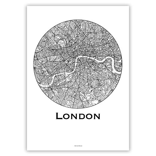 Affiche Londres Angleterre Minimalist Map format A3 pour décoration murale