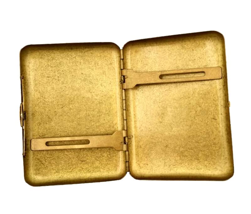 Collectable Vintage Solid Brass Copper Cigarette Case Holder Box,Slim Metal Cigarette Box Gold Cigarette Protector for 16 Regular Cigarettes