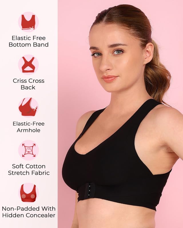 Image of Tweens Cotton Non-Padded Bonded Gym Bra for Women | Crisscross Back Support | Full Coverage Wire-Free for Workouts | Hidden Concealer | No Elastic Move Freely | Breathable Cotton | Pack of 1
