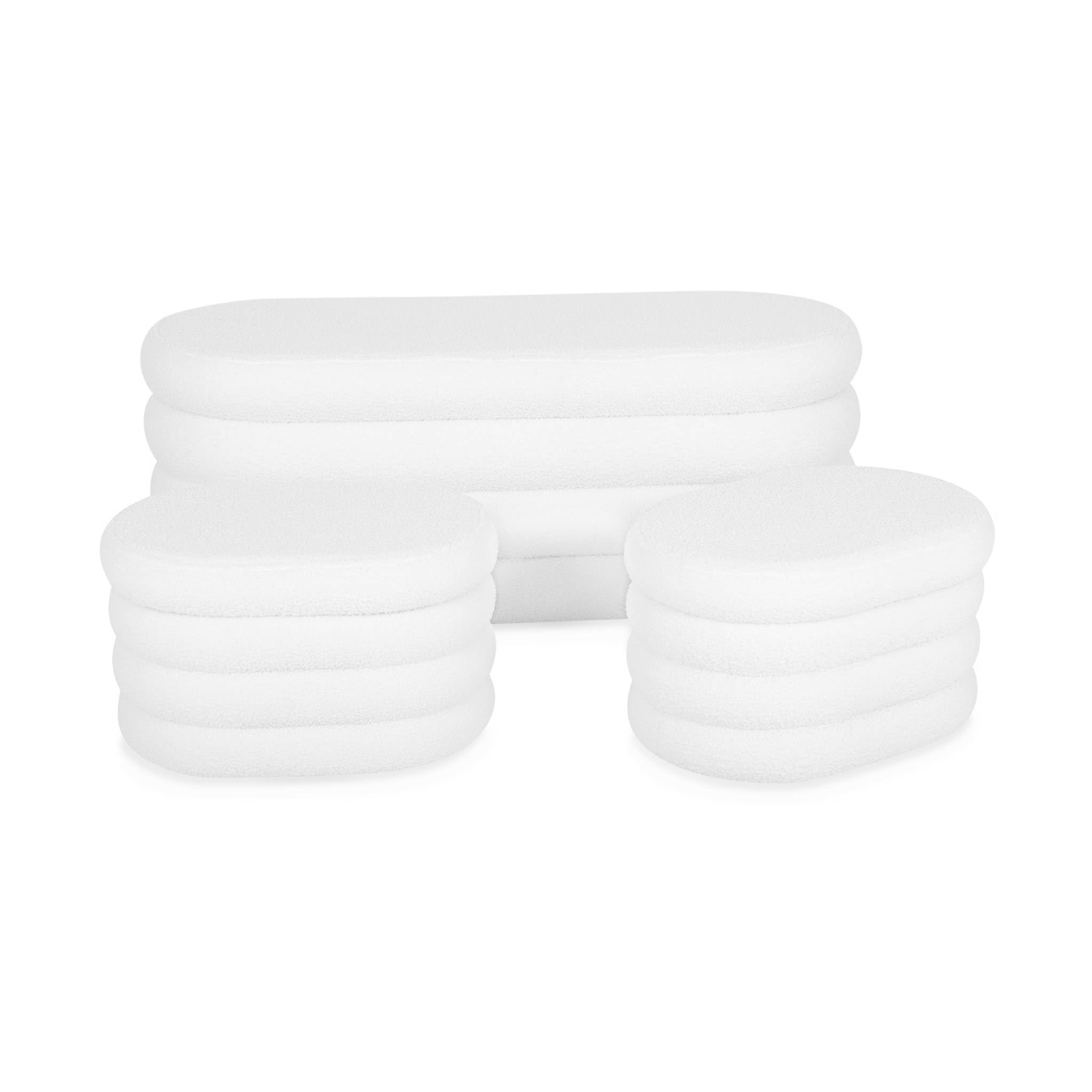 sweeek Panca Contenitore con 2 Pouf contenitori Bouclé, Snow, Bianco, 45x111x42.5 cm