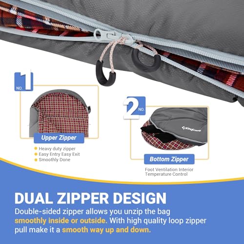 KingCamp Sleeping Bag for Adults, Cold Weather & Warm Extra Wide Big & Tall XL Portable Waterproof Flannel Sleeping Bags, Essentials Gear Accessories for Camping Backpacking Hiking Indoor & Outdoor - Image 5