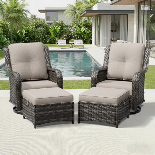 Image of Joyside 4 Piece Wicker Patio Furniture Set, Outdoor Swivel Rocker Patio Chairs with High Back, Deep Seating, Wide Armrest, Thickened Cushions, Outdoor Furniture for Deck, Porch Use