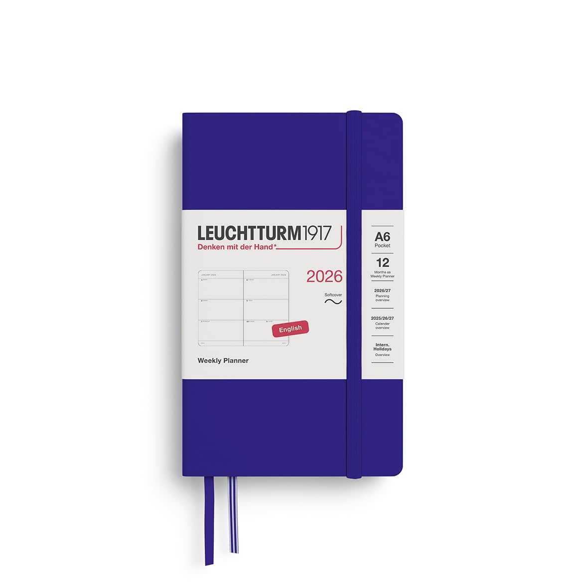 LEUCHTTURM1917 372751 Weekly Planner Pocket (A6) 2026, 12 Months, Softcover, Ink, English