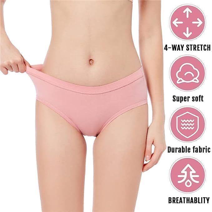 Image of LOURYN KOULYN Women's High Coverage Super Combed Cotton Mid Waist Hipster with Ultrasoft Exposed Waistband and StayFresh Treatment