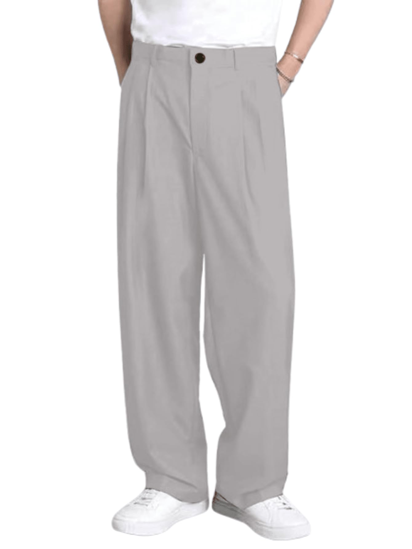 Men's Regular Fit Mid Rise Solid Pleated Baggy Korean Trousers