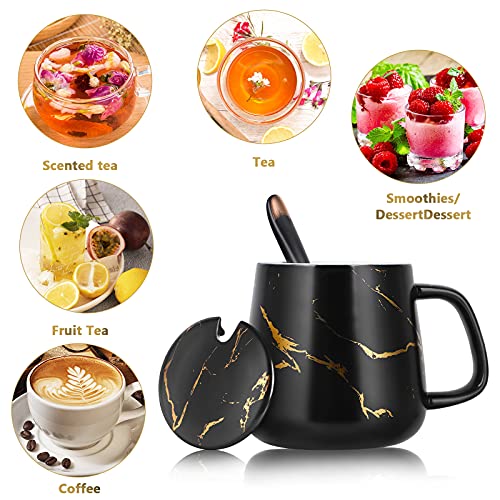 Regalos para mujeres, Regalos de cumpleaños para mujeres, Taza de café de cerámica jaspeada con tapa, Taza de café de cerámica y cuchara, Navidad, San Valentín, Día de la Madre, 12 oz/350 ml - Imagen 4