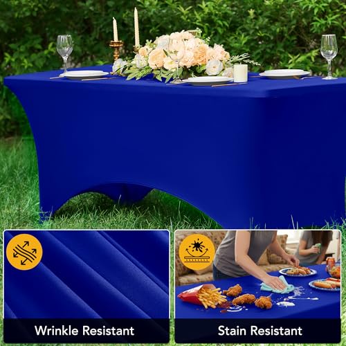 6-Pack Premium Royal Blue Spandex Tablecloths for 6ft Rectangle Tables, Stain & Wrinkle-Resistant, Washable Stretch Polyester Fitted Table Cover for Weddings, Banquets, Events, Parties - Image 6