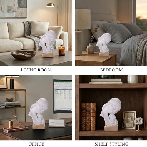 Image of Kuber Industries 4x6 Inch Mother Child Sculpture for House Warming Gift | Resin Mom & Baby Love Idol /Showpiece for Home DecorLiving Room /Desk | White & Golden