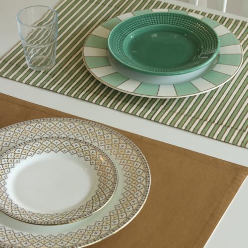 Image of THE YARD HOUSE Placemats - Reversible & Wipeable Cotton Placemats (Sage Mirage & Tan, Set of 6)