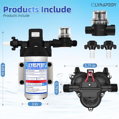 Image of 2026 Upgraded 2088-594-144 RV Fresh Water Pump, 115V AC 4.0 GPM Self-Priming Diaphragm Water Pump, 240GPH, 15.1LPM, 45PSI,Includes Pressure Switch and Detachable Filters,No Noise, for RV, Marine,Yacht