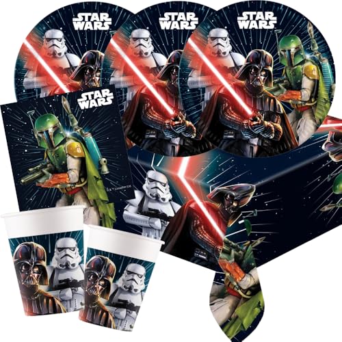 Procos Kit de fête Star Wars Galaxy, 37 pièces, assiettes en carton, gobelets en carton, serviettes, nappe pour anniversaire d'enfant