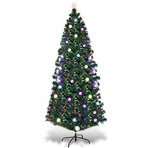 Goplus 8FT Fiber Optic Christmas Tree Pre-Lit Artificial Fireworks Spruce Tree w/Multicolor LED