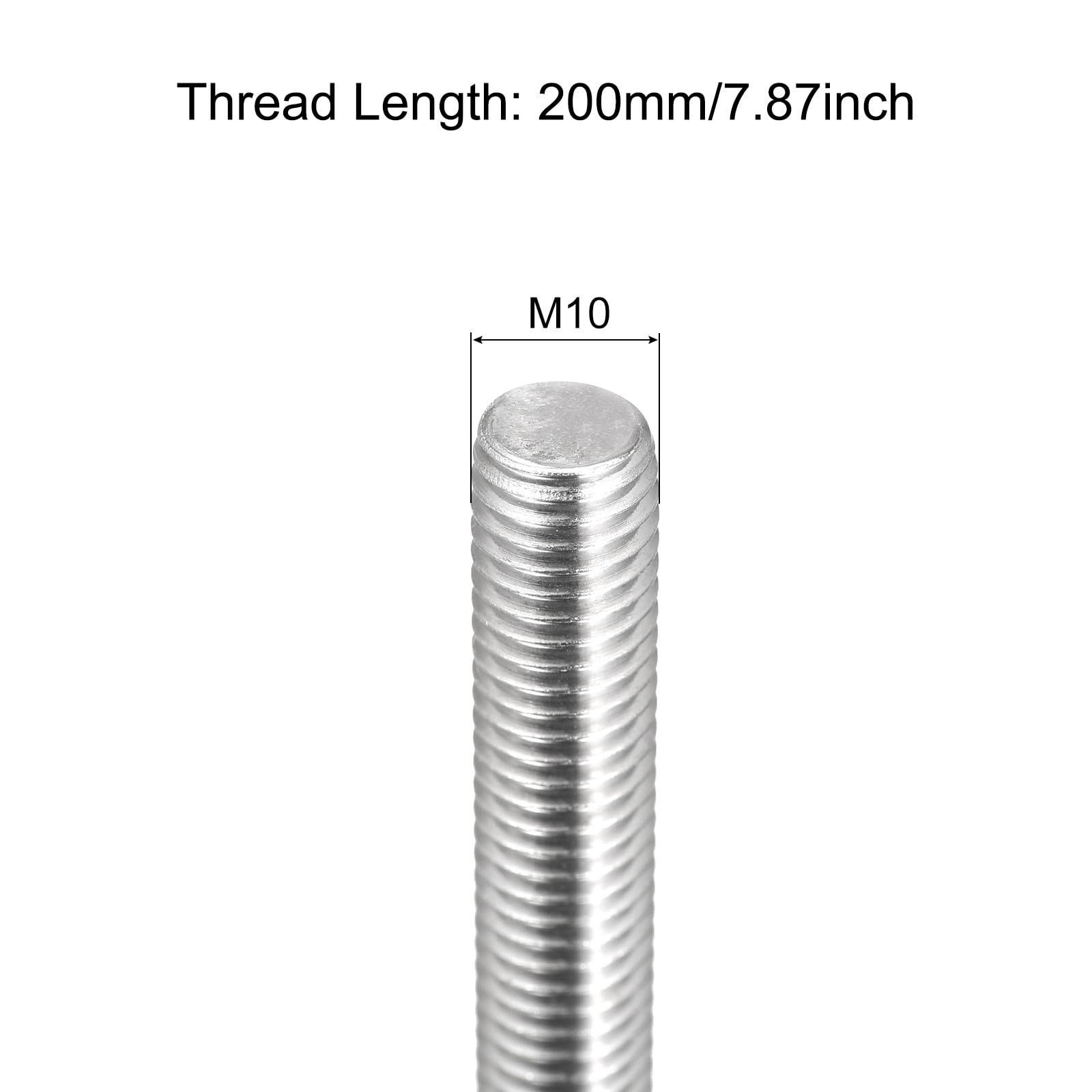 QUARKZMAN Varilla Roscada Completa M10 x 200mm Paso de Rosca 1.5mm Acero Inoxidable 304 Varillas Roscadas a La Derecha Barra de Pernos Paquete de 10
