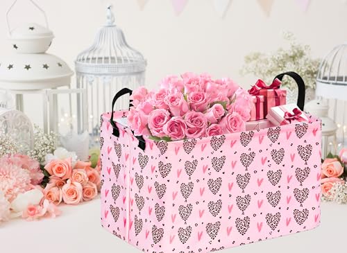 Image of Valentines Basket Rec Heart Print Box Hamper Storage Basket Collapsible Organizer Bin Gift Shelf Baskets for Home and Kitchen Storage