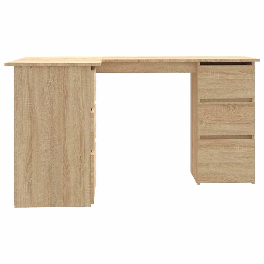 Scrivania angolare in legno di rovere Sonoma, 145 x 100 x 76 cm, con 4 cassetti e ripiani, per ufficio, studio, casa, organizzazione e postazione di lavoro
