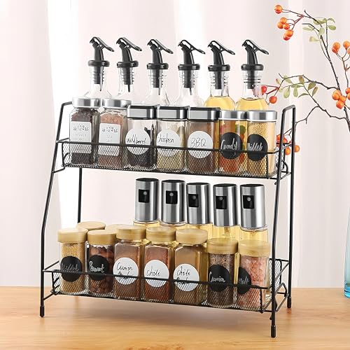 FDGAUCA Especiero Estante de Negro Independiente Organizador Encimera de 2 Niveles Almacenaje de Productos de Acero Inoxidable para Baño Cocina Oficina Cocina Y Encimeras