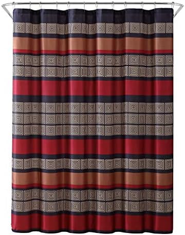 My Infinity Store Burgundy, Black, Copper and Beige Fabric Shower Curtain: Wide Stripe Design, 70" x 72"