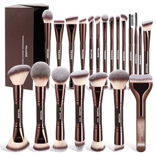 MAANGE Pinceaux Maquillage Professionnels 21 Pièces / 40 Fonctions - Coffret Cadeau Double Face Complet (Vegan, Pour Tout le Visage)