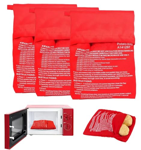 3Pcs Sac Cuisson Pomme,Terre Micro Ondes Cuit Pomme,Sac Pomme de Terre,Sac de Cuisson de Pommes,Terre au Micro-Ondes,Lavable et Réutilisable Sac de Cuisson Micro - Ondes