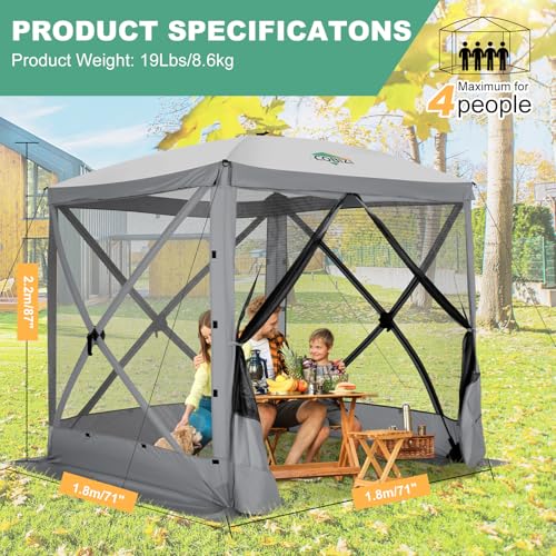Image of COBIZI 6x6 FT Pop up Gazebo, Popup Canopy Tent, Waterproof Screened in Gazebos,Portable Outdoor Small Screen Tents Sun Shelter,carpas para Patio for Camping, Garden and Backyard,Gray