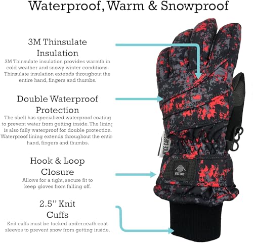 Image of N'Ice Caps Kids Waterproof Winter Thinsulate Warm Gloves | Boys and Girls Snow Ski Gloves with Durable Grippers on Palms, Fingers and Thumbs, 3M Insulation Ideal for Cold Weather