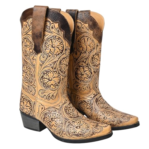 American Darling Floral Hand Curved Genuine Western Leather Long Boot