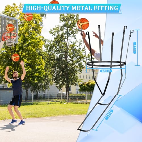 Basketball Return Attachment for Hoop Heavy Duty Basketball Rebounder with 6 Hooks, Basketball Accessories for Indoor and Outdoor, Basketball Hoop Rebounder for Solo Play and Practice, Metal, Black