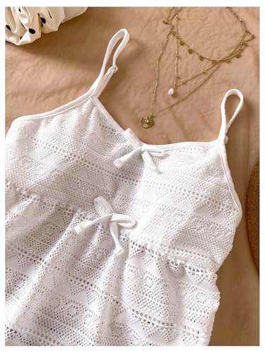 Girl's Boho Bowknot Hollow Out Camisole Tops Spaghetti Strap V Neck Babydoll Crop Top3