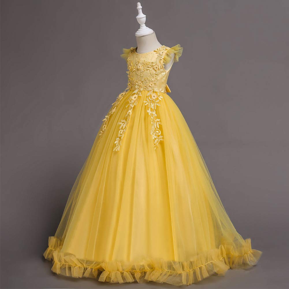 E-girl Mädchen ärmelloses Spitze Tüll Kleid Hochzeit,4-14 Jahre