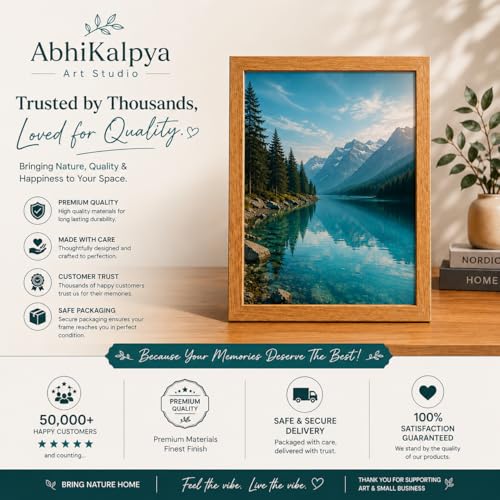 Image of Abhikalpya Art Studio 12x16 Inch A3 Size Photo Frame for Wall - Vertical & Horizontal Wooden Look Picture Frame for Home Decor, Poster, Certificate, Artwork, Gallery Wall Set of (1) (Teak colour)