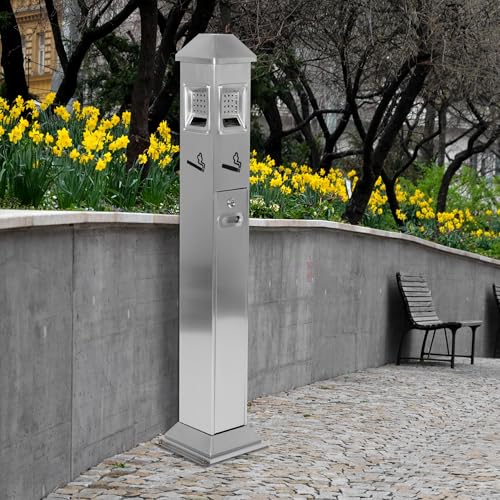 Image of lukar Commercial Trash Receptacle Outdoor Metal Trash Can Heavy Duty Standing Ash Bin for Patios Gardens Hotels Pubs Offices (Silver)