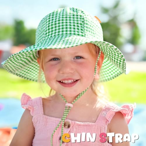 Image of HONGTEYA Baby Sun Hat Toddler Girl Beach Hat Sun Protection Adjustable Outdoor Summer Wide Brim Bucket Hat for Infant Kids