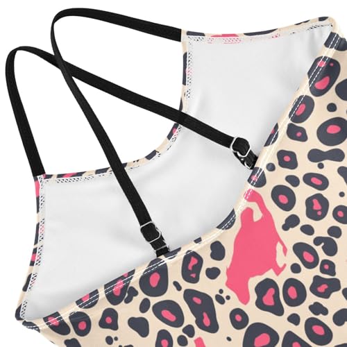 KLL Leopard Pattern Pink Black Girls' 1 Piece Bathing Suit Beach Swimming Suits Adjustable Strap Cute4