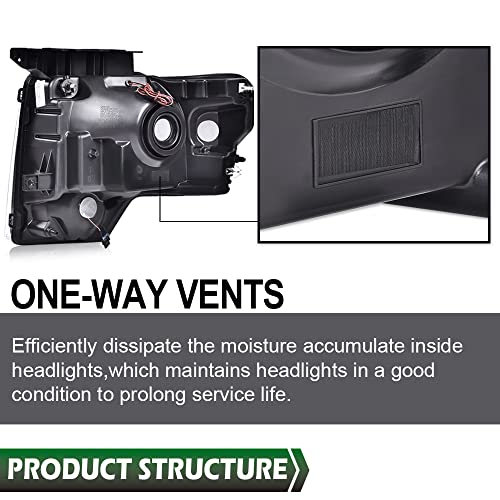 Image of GRAND ORANGE LED DRL Headlight Assembly Compatible with Ford F150 2009-2014 Headlamps Driver & Passenger Side Clear lens Chrome Housing White Reflector FO2503287 DL3Z13008B