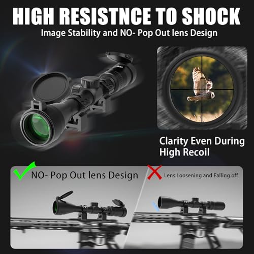 UUQ VibeShield Rifle Scope with Mil-dot Reticle - Shockproof SFP Optics for Hunting and Airsoft, Fit Large Caliber & High Recoil Guns, FMC Green Lens, 1-Inch Tube, Includes 20mm Mounts
