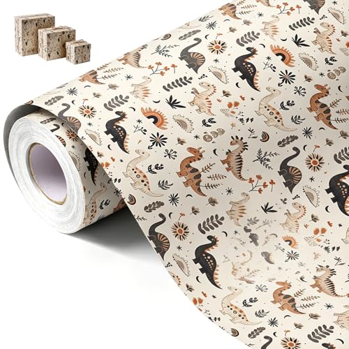 43cm x 5m Wrapping Paper Roll Colorful Dinosaur Vibrant Boys Wrapping Paper Premium Coated Paper Gift Wrap Dinosaur Theme Birthday Gift Wrap for All Occasions & All Ages (Dinosaur)