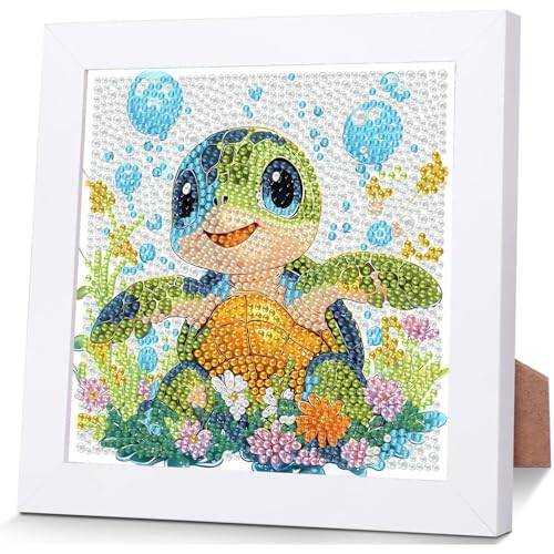 cviokrdu Turtle Diamond Art Kits for Kids with Frame - Animals Diamond Art for Kids Ages 4 8 12 Sea Turtle Gem Painting Kit for Gift Home Wall Decoration (7x7inch)